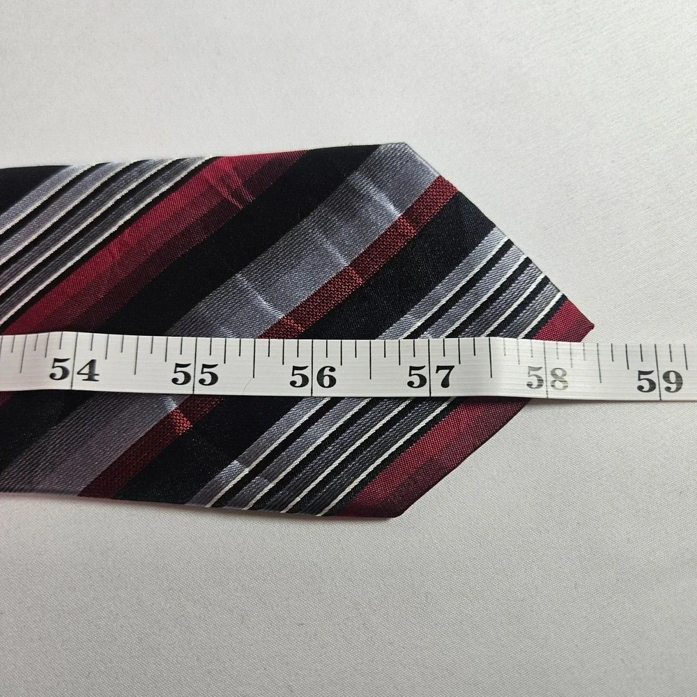 John Bartlett‎ 100% Silk Tie Red Black Silver Stripes 3.5